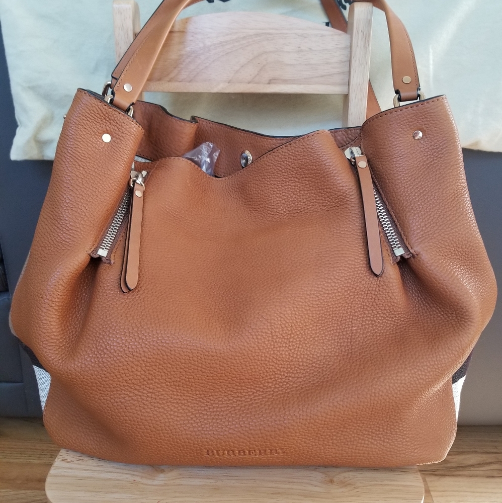 Burberry Brown Leather Tote Bag with Double Handles